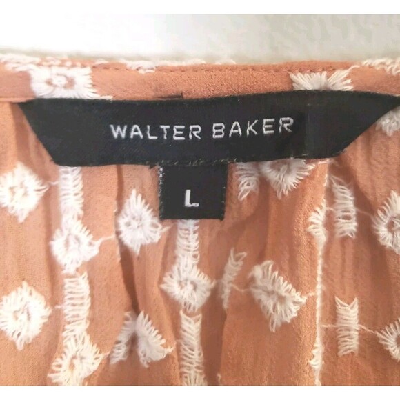 Walter Baker Poet  Blouse Women Large Pink Brown Tie Neckline Cuff Sleeve - Picture 2 of 7